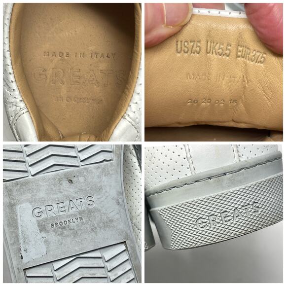 Greats Womens Brooklyn White Leather Lace Up Sneakers SZ 7.5 Gray Outsole - Picture 11 of 12